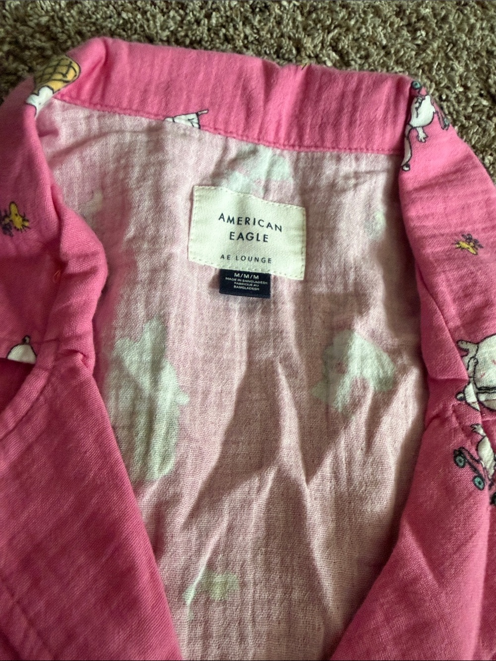 American Eagle Outfitters Pink Snoopy & Ice Cream Pajama Set Sz M.  New - Picture 3 of 4
